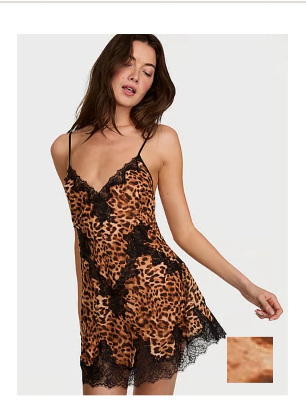 Victoria's Secret Leopard Satin Slip with Black Lace Trim